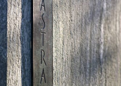 Pannoniagrün Chloritschiefer gebürstete Oberfläche mit Bronzeschriftband